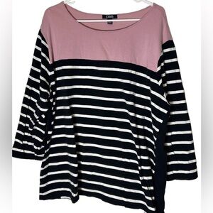 Chaps Womens Plus Boat Neck Top w/3 Quarter Sleeve-Purple w/Black & White Stripe